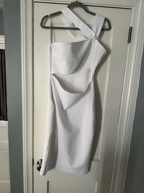 Fashion Nova White Asymmetrical Cutout Midi Dress